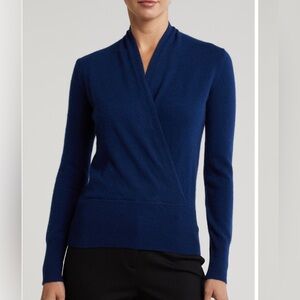 Sofia Cashmere faux wrap Navy Sweater